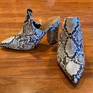 BRAND NEW - Snake Skin Mule Heels. Never worn. Size 6.5